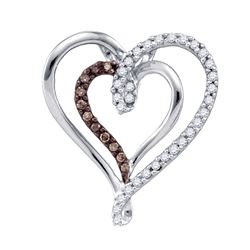 0.24 CTW Cognac-brown Colored Diamond Double Heart Love Pendant 10K White Gold