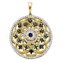 0.5 CTW Blue Colored Diamond Circle Pendant 10K Yellow Gold