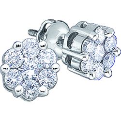 0.15 CTW Natural Diamond Flower Cluster Screwback Stud Earrings 10K White Gold