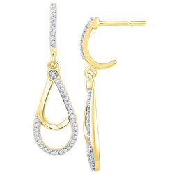 0.25 CTW Natural Diamond Teardrop Dangle Screwback Earrings 10K Yellow Gold