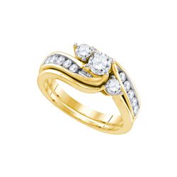 1 CTW Natural Diamond 3-stone Bridal Engagement Ring 14K Yellow Gold