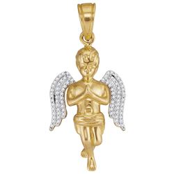 0.25 CTW Mens Natural Diamond Praying Angel Charm Pendant 10K Yellow Gold