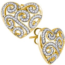 0.54 CTW Natural Diamond Heart Love Cluster Earrings 10K Yellow Gold