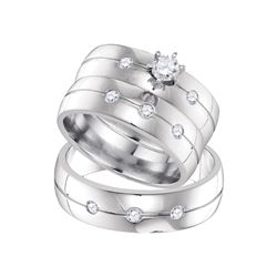 0.5 CTW His & Hers Natural Diamond Trio Matching Bridal Ring 10K White Gold