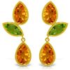 Genuine 13.6 ctw Citrine & Peridot Earrings Jewelry 14KT Yellow Gold - REF-62T4A