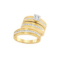 0.35 CTW Natural Diamond Mens Matching Halo Trio Ring 10K Yellow Gold
