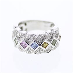 Princess cut Bezel-set Fancy Sapphire Diamond Ring in 14K White Gold - REF-121H4W