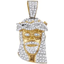0.75 CTW Mens Natural Diamond Jesus Christ Messiah Head Charm Pendant 10K Yellow Gold