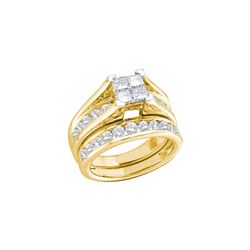 1 CTW Princess Natural Diamond Matching Bridal Ring 14K Yellow Gold