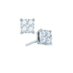 1.34 CTW Natural Diamond Square Cluster Screwback Earrings 18K White Gold