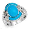 14KWhite Gold 0.38 CTW Diamond & Turquoise Ring - REF-110W6H