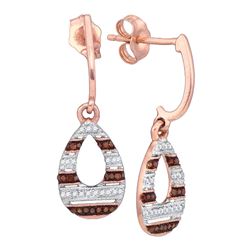 0.18 CTW Red Colored Diamond Teardrop Dangle Earrings 10K Rose Gold