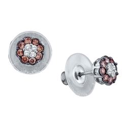 0.5 CTW Cognac-brown Colored Diamond Cluster Stud Earrings 14K White Gold