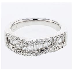 Baguette & Round Channel & Prong-set Diamond Band in 18K White Gold - REF-159N7A