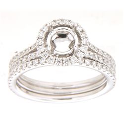 14K White Gold 0.88CTW Diamond Wedding Ring Set - REF-153W5H