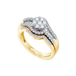 1 CTW Flower Cluster Natural Diamond Bridal Ring 14K Yellow Gold