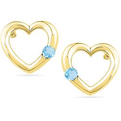 0.12 CTW Lab-Created Blue Topaz Heart Love Earrings 10K Yellow Gold