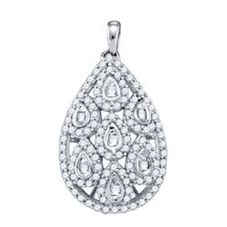 0.94 CTW Natural Diamond Teardrop Cluster Pendant 10K White Gold