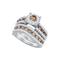 1.72 CTW Cognac-brown Colored Diamond Bridal Engagement Ring 10K White Gold