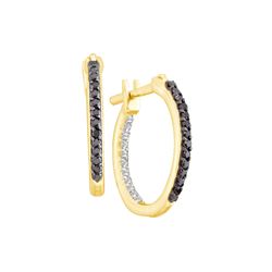0.25 CTW Black Colored Natural Diamond Inside-Outside In Out Fine Hoop Earrings 10K Yellow Gold