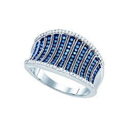 0.45 CTW Blue Colored Diamond Cocktail Concave Ring 10K White Gold