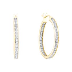 1 CTW Pave-set Natural Diamond Inside-Outside In Out Hoop Earrings 14K Yellow Gold