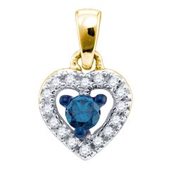 0.2 CTW Blue Colored Diamond Heart Love Pendant 10K Yellow Gold