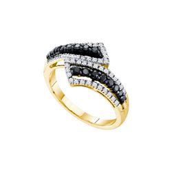0.5 CTW Black Colored Diamond Bypass-style Cocktail Ring 14K Yellow Gold