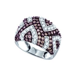 1.55 CTW Cognac-brown Colored Diamond Striped Unique Band 10K White Gold