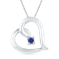 0.12 CTW Lab-Created Blue Sapphire Heart Love Pendant 10K White Gold