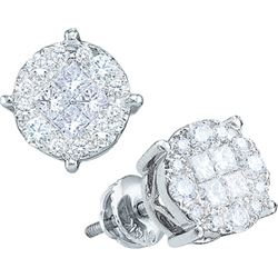 0.5 CTW Princess Diamond Cluster Screwback Stud Unisex Mens Earrings 14K White Gold