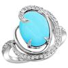 Natural 6.53 ctw turquoise & Diamond Engagement Ring 14K White Gold - REF-90N5G