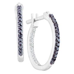 0.25 CTW Black Colored Natural Diamond Inside-Outside In Out Fine Hoop Earrings 14K White Gold