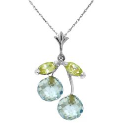 Genuine 1.45 ctw Blue Topaz & Peridot Necklace Jewelry 14KT White Gold - REF-17Y3F