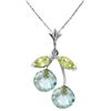 Genuine 1.45 ctw Blue Topaz & Peridot Necklace Jewelry 14KT White Gold - REF-17Y3F