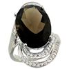 Natural 11.2 ctw smoky-topaz & Diamond Engagement Ring 14K White Gold - REF-95G8M