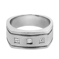 14K White Gold 0.29CTW Diamond Gents Ring - REF-94H3W