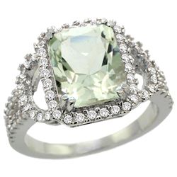 Natural 3.08 ctw green-amethyst & Diamond Engagement Ring 14K White Gold - REF-106W3K