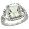 Natural 3.08 ctw green-amethyst & Diamond Engagement Ring 14K White Gold - REF-106W3K