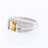 Princess Citrine Split-Shank Diamond Cocktail Ring in 18K White Gold - REF-98F6M