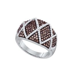 1 CTW Cognac-brown Diamond Wide Striped Cocktail Band 10K White Gold