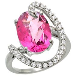 Natural 5.89 ctw Pink-topaz & Diamond Engagement Ring 14K White Gold - REF-91G4M