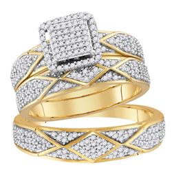 0.75 CTW His & Hers Natural Diamond Cluster Matching Bridal Ring 10K Yellow Gold