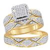 0.75 CTW His & Hers Natural Diamond Cluster Matching Bridal Ring 10K Yellow Gold