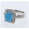Antique Turquoise & Diamond Ring in 14K White Gold - REF-56N2A