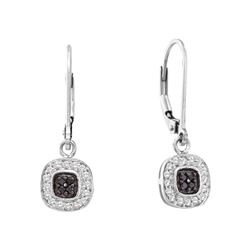 0.24 CTW Black Colored Diamond Square-shape Dangle Leverback Slender Earrings 14K White Gold