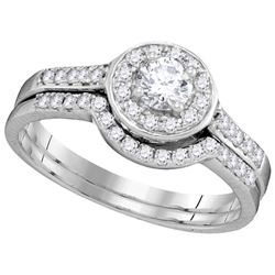 0.55 CTW Natural Diamond Halo Bridal Engagement Ring 14K White Gold