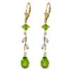 Genuine 3.97 ctw Peridot & Diamond Earrings Jewelry 14KT Yellow Gold - REF-44A9K