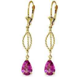 Genuine 3 ctw Pink Topaz Earrings Jewelry 14KT Yellow Gold - REF-46R2P