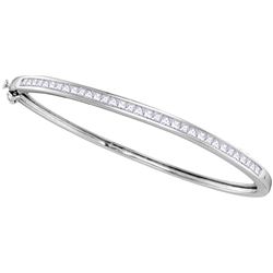 2 CTW Princess Natural Diamond Bangle Bracelet 14K White Gold